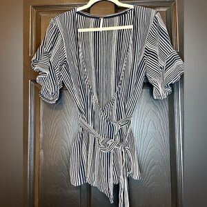 Free People White and black striped ruffle Sleeve Wrap Blouse size small